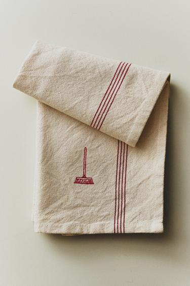 COTTON TEA TOWEL WITH CLEANING EMBROIDERY - Red by Zara
