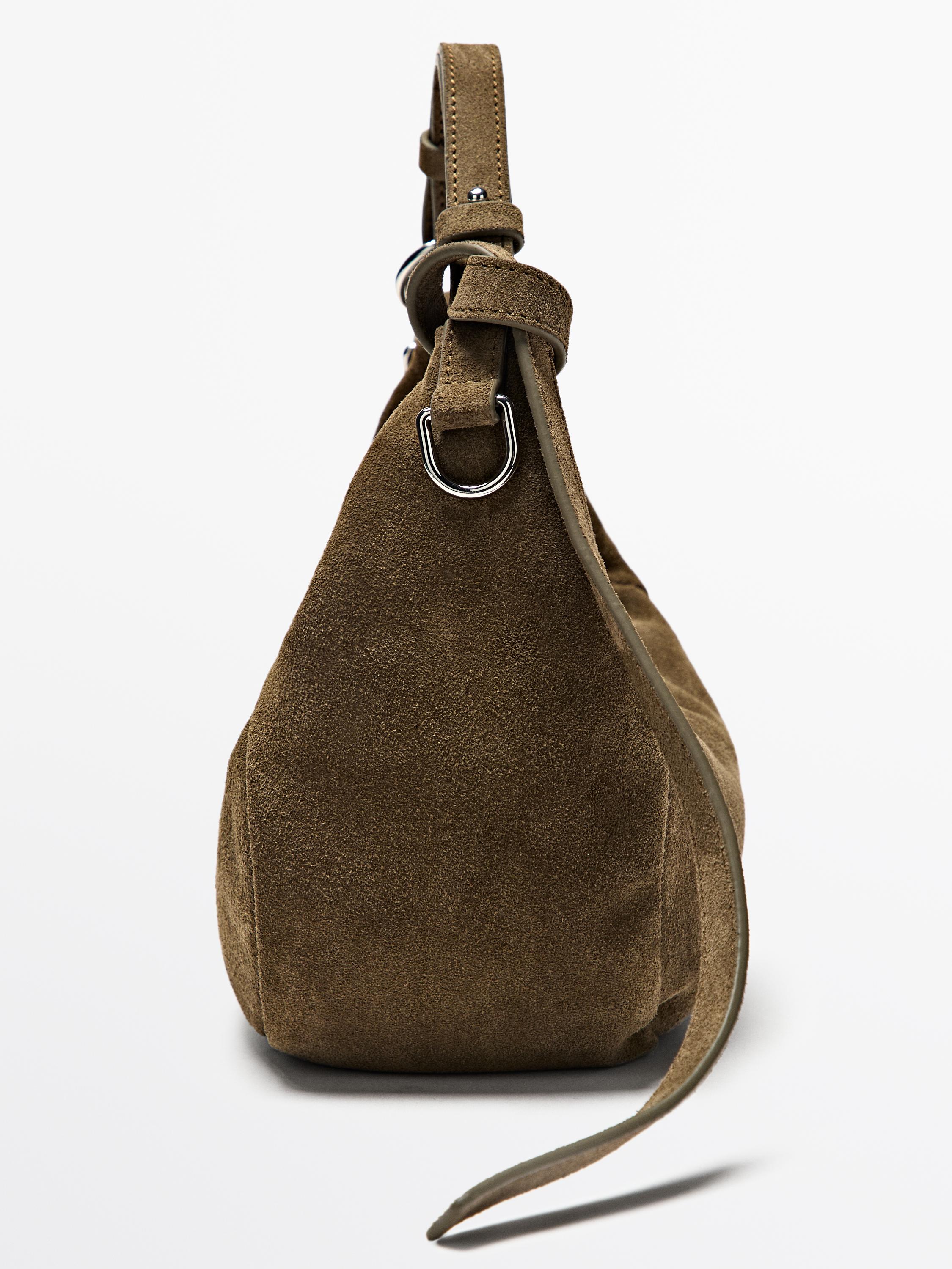 Split leather bag with metal buckle