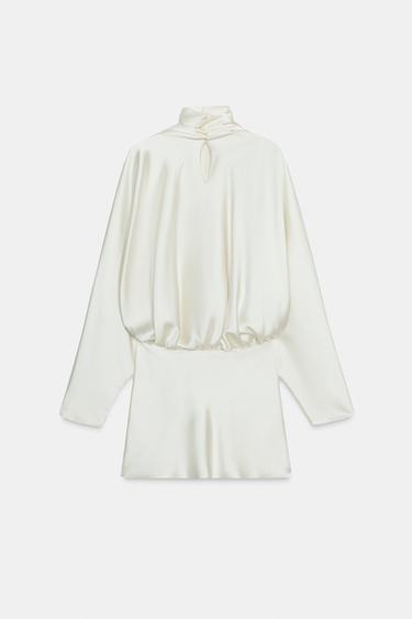 ROBE COURTE SATINÉE FOULARD - Blanc cassé de Zara - Image 7