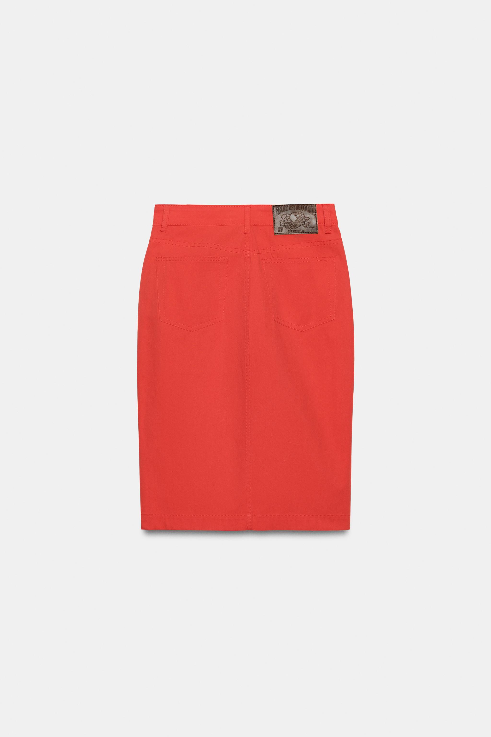 Zara FRUIT OF THE LOOM™ YIRTMAÇLI MİDİ ETEK görsel 3