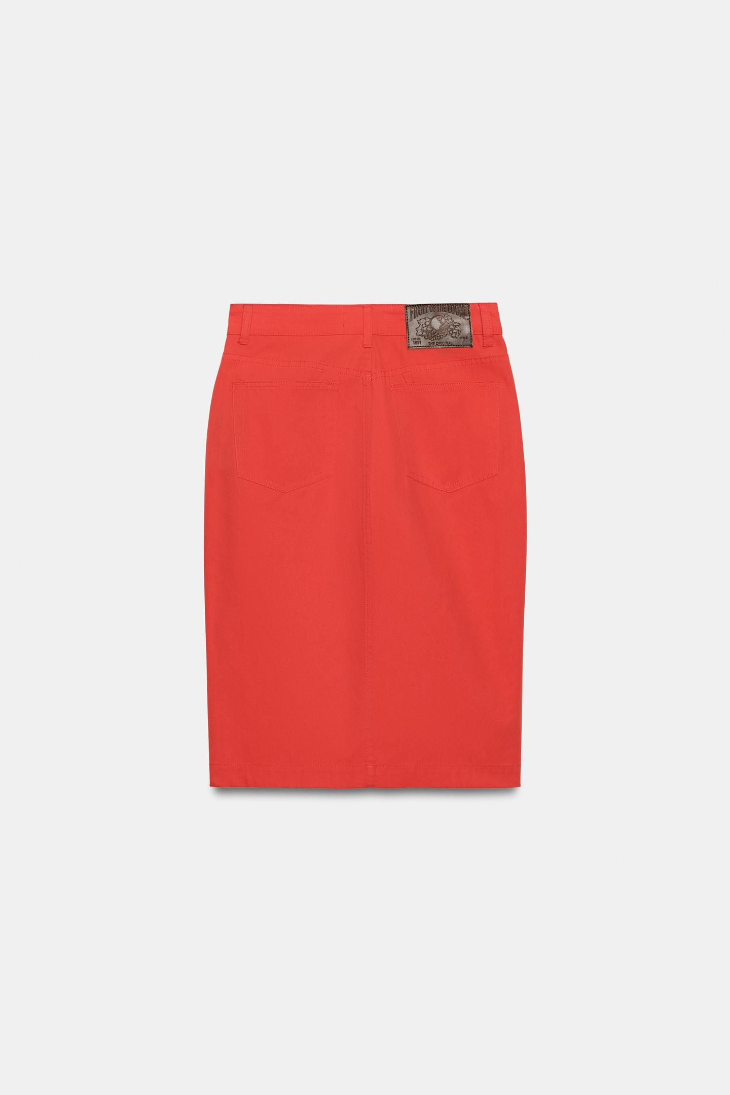 Женская юбка Zara Fruit OF the Loom™ Slit MIDI, цвет: Красный — фото 3