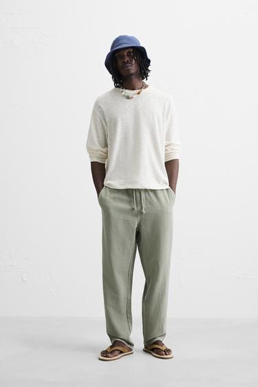 COTTON - LINEN TROUSERS - Light khaki by Zara - Image 0