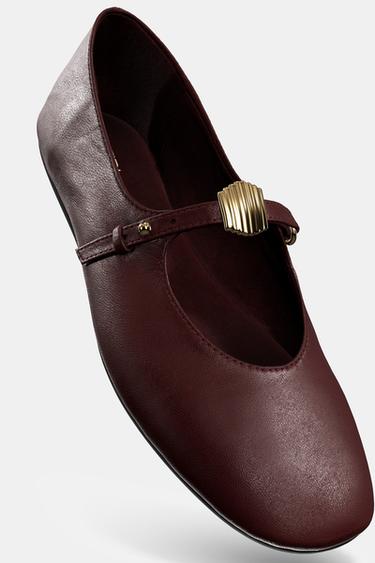 BALLERINES EN CUIR AVEC BRIDE - Bordeaux de Zara - Image 7