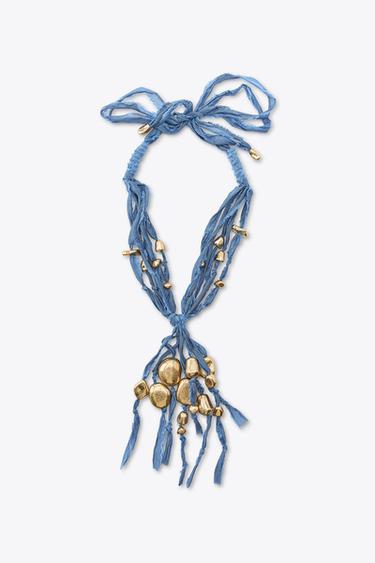 WOVEN NECKLACE WITH METAL PIECES - Golden by Zara