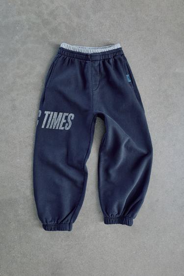 DOUBLE WAISTBAND TEXT JOGGER PANTS — Navy blue 1