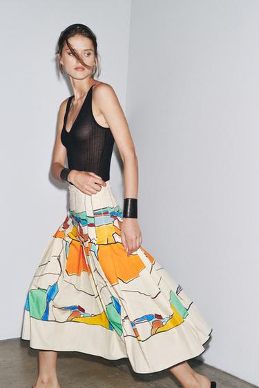 ZW COLLECTION PRINTED PLEATED SKIRT - Printed by Zara - Image 1
