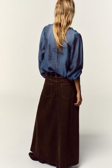 BLOUSE À VOLANTS - Bleu / Gris de Zara - Image 4