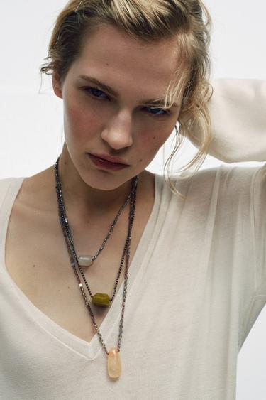 PACK OF 3 BEADED STONE NECKLACES - Multicoloured by Zara