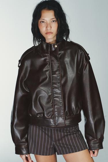 Zara FAUX LEATHER JACKET WITH STRAPS - Brown