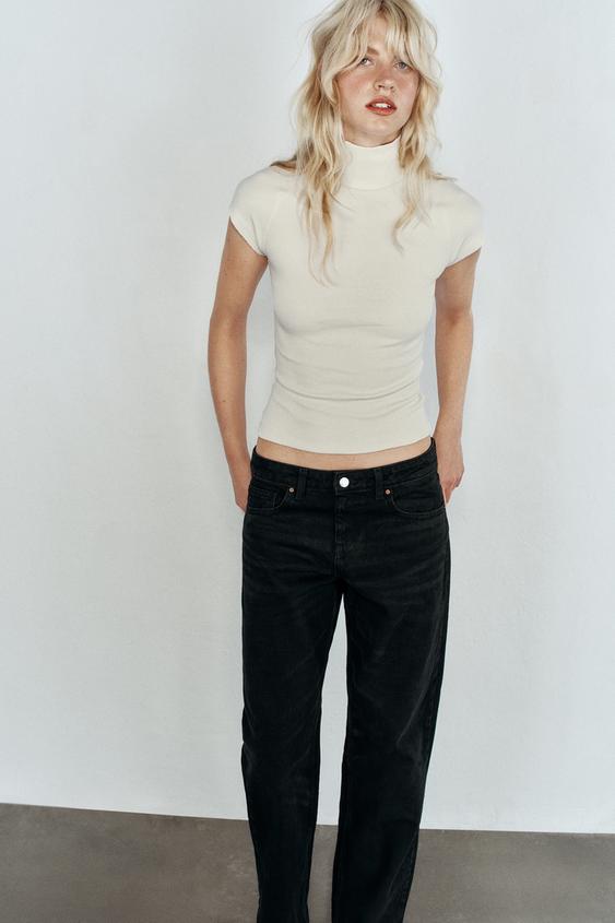 HIGH NECK RIB T-SHIRT - Ecru by Zara - Image 0