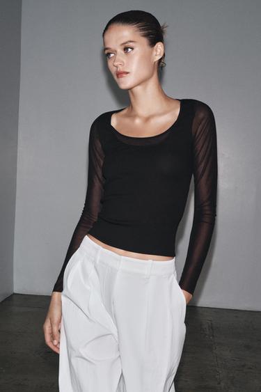 T-SHIRT COMBINÉ SEMI-TRANSPARENT - Noir de Zara - Image 1