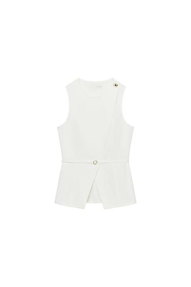 GILET Z1975 CROISÉ EN DENIM AVEC CEINTURE - Blanc de Zara
