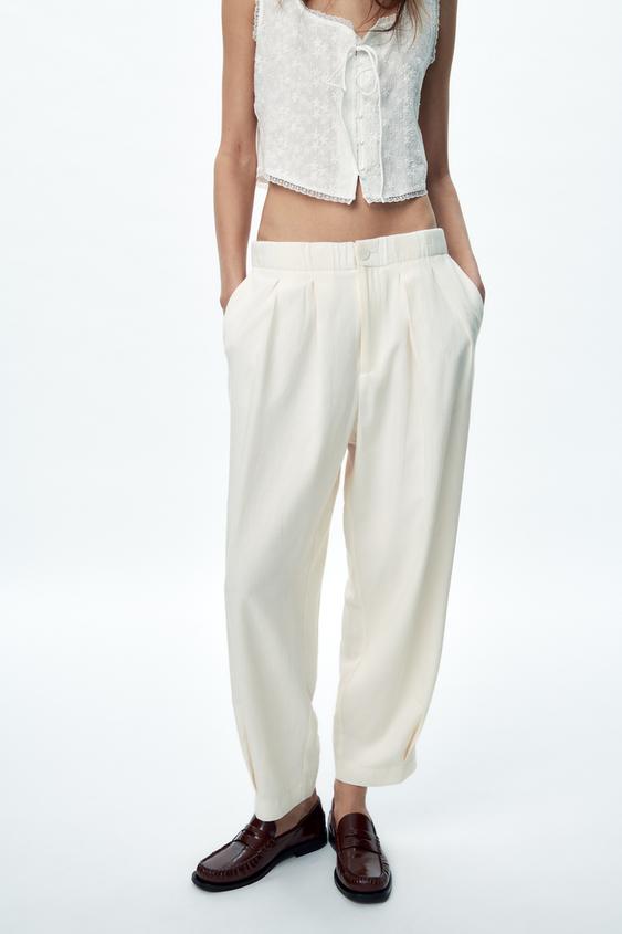 white linen pants, linen trousers, tapered trousers, high waisted trou –  XiaoLizi