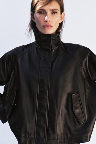 Zara 100% LEATHER BOMBER JACKET ZW COLLECTION - Brown