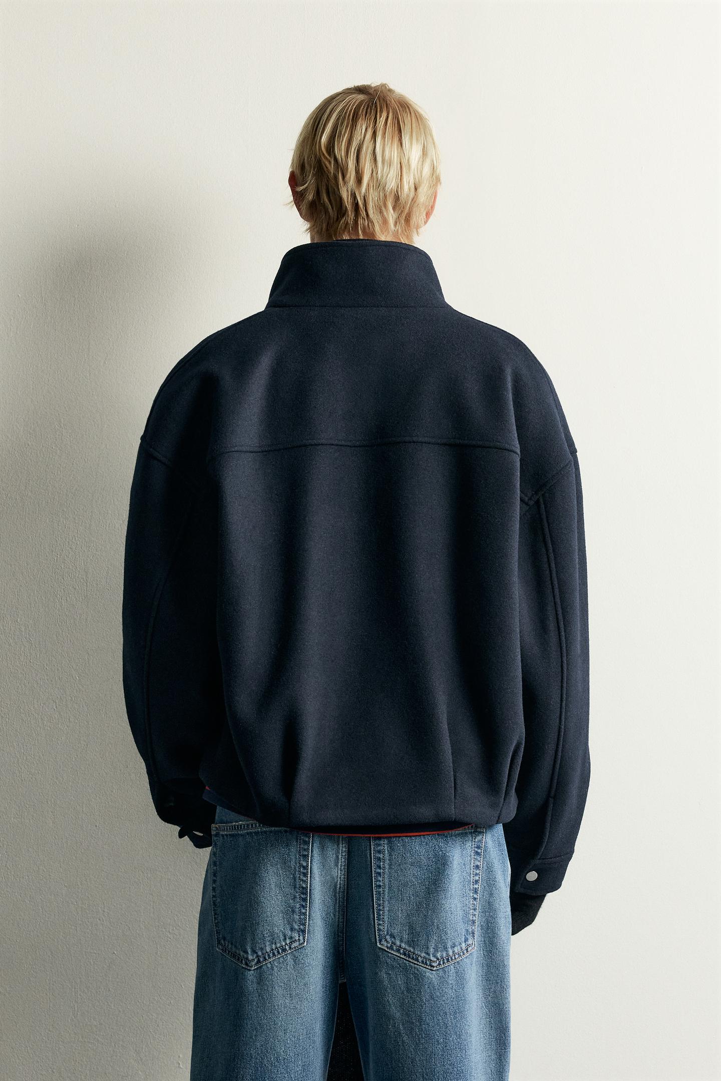 Мужская куртка Zara Cropped Wool-Blend, цвет: Тёмно-синий — фото 3
