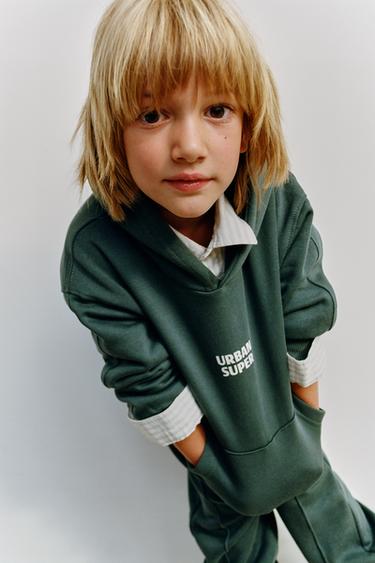 LABEL SLOGAN HOODIE AND JOGGERS SET - Green by Zara