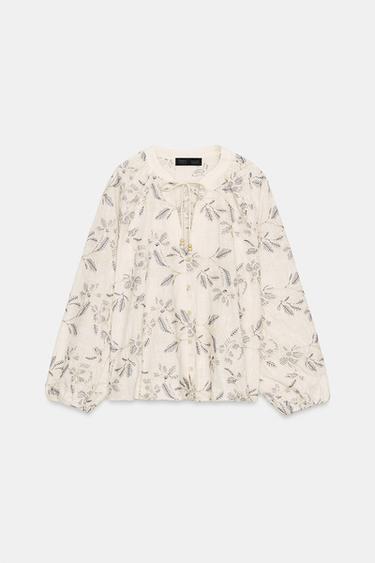BLUSA RÚSTICA BORDADOS - Crudo / Azul de Zara