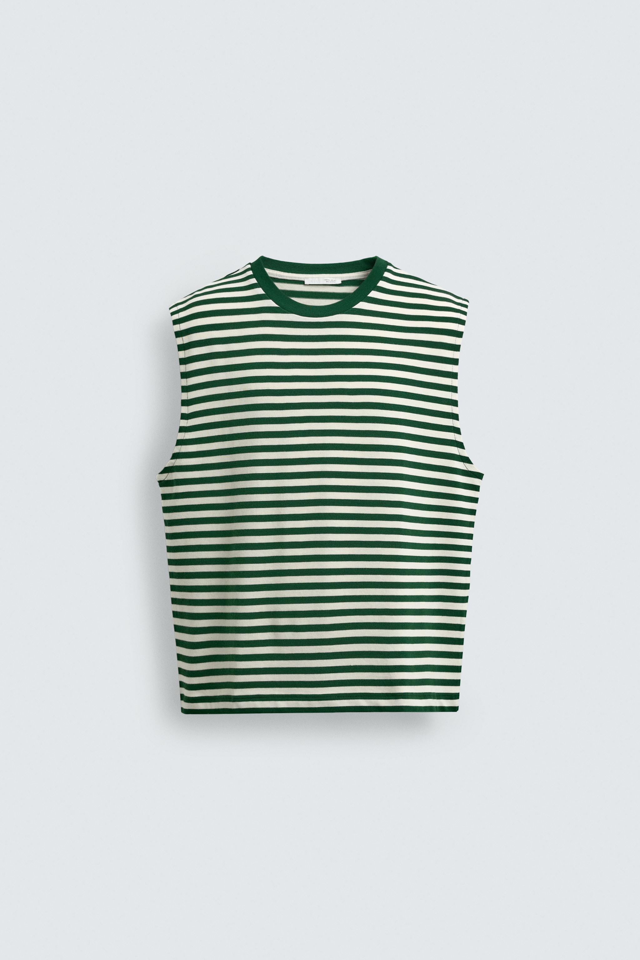 ジャカードストライプタンクトップ - グリーン/エクリュ | ZARA Japan