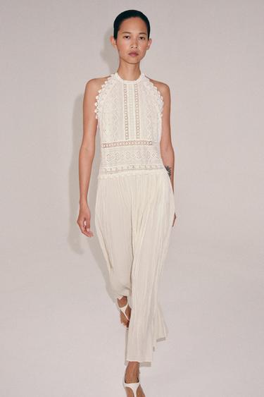 VESTIDO MIDI ENCAJE ZW COLLECTION - Crudo de Zara