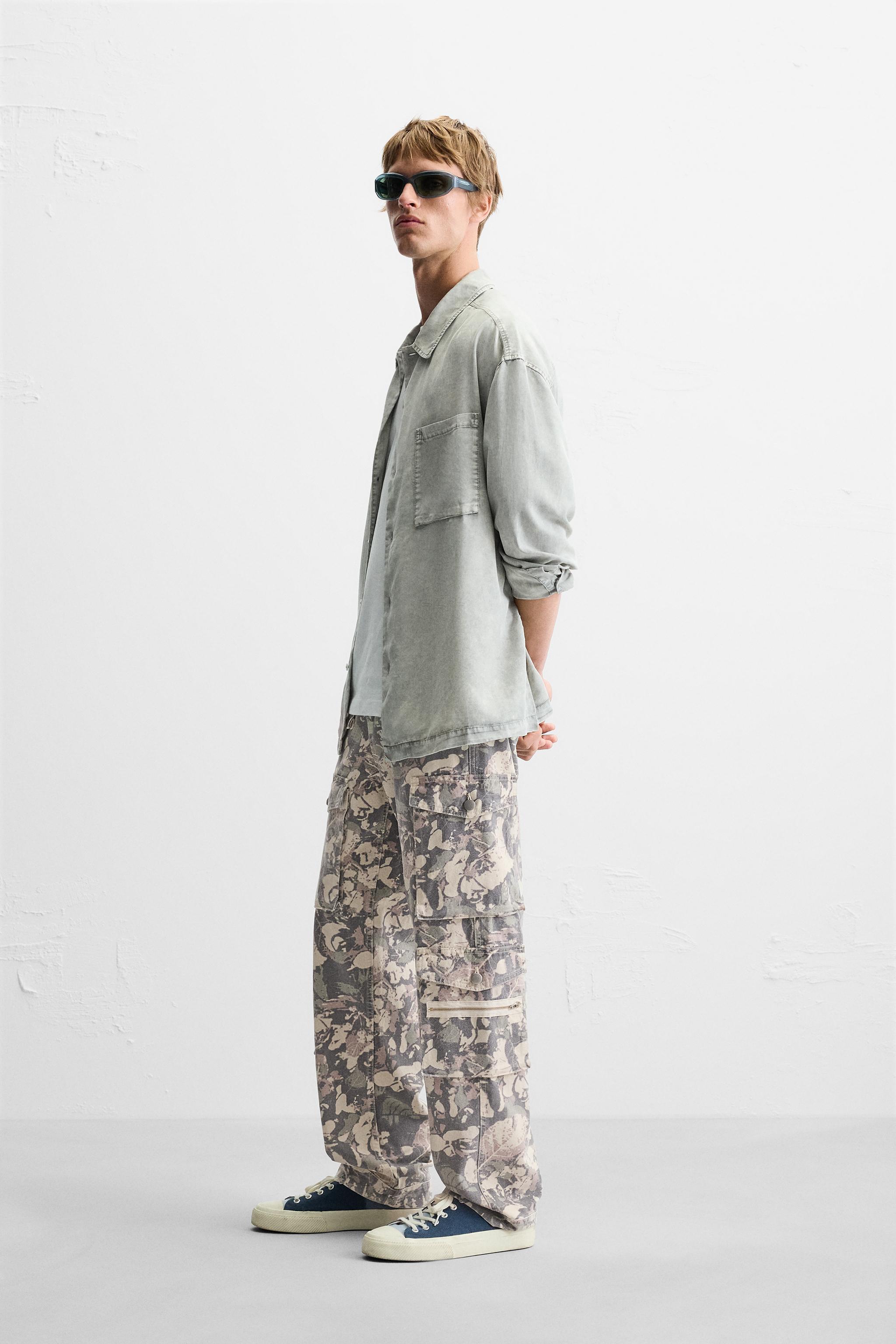 PRINTED DENIM CARGO PANTS Sand ZARA United States