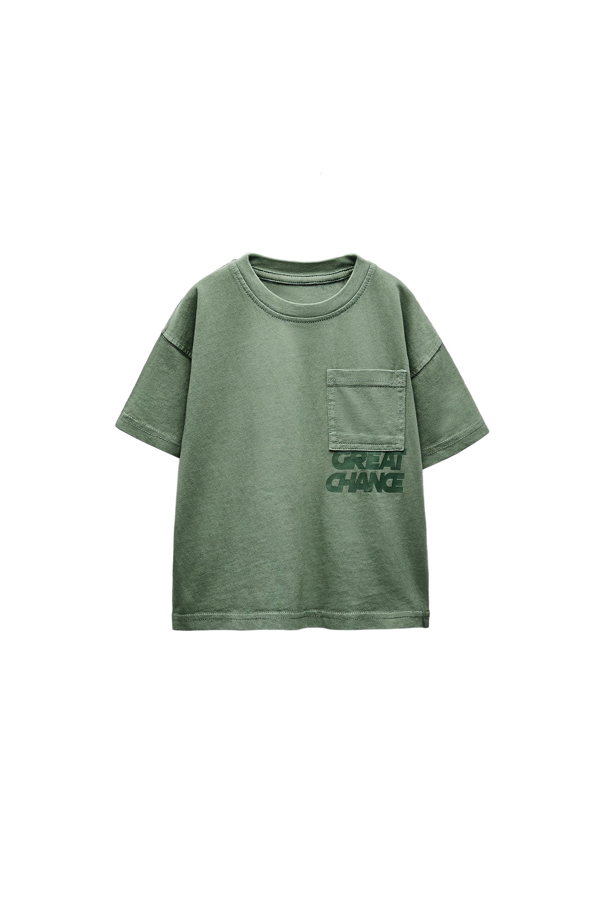 SLOGAN T-SHIRT WITH POCKET - washed green | ZARA New Zealand