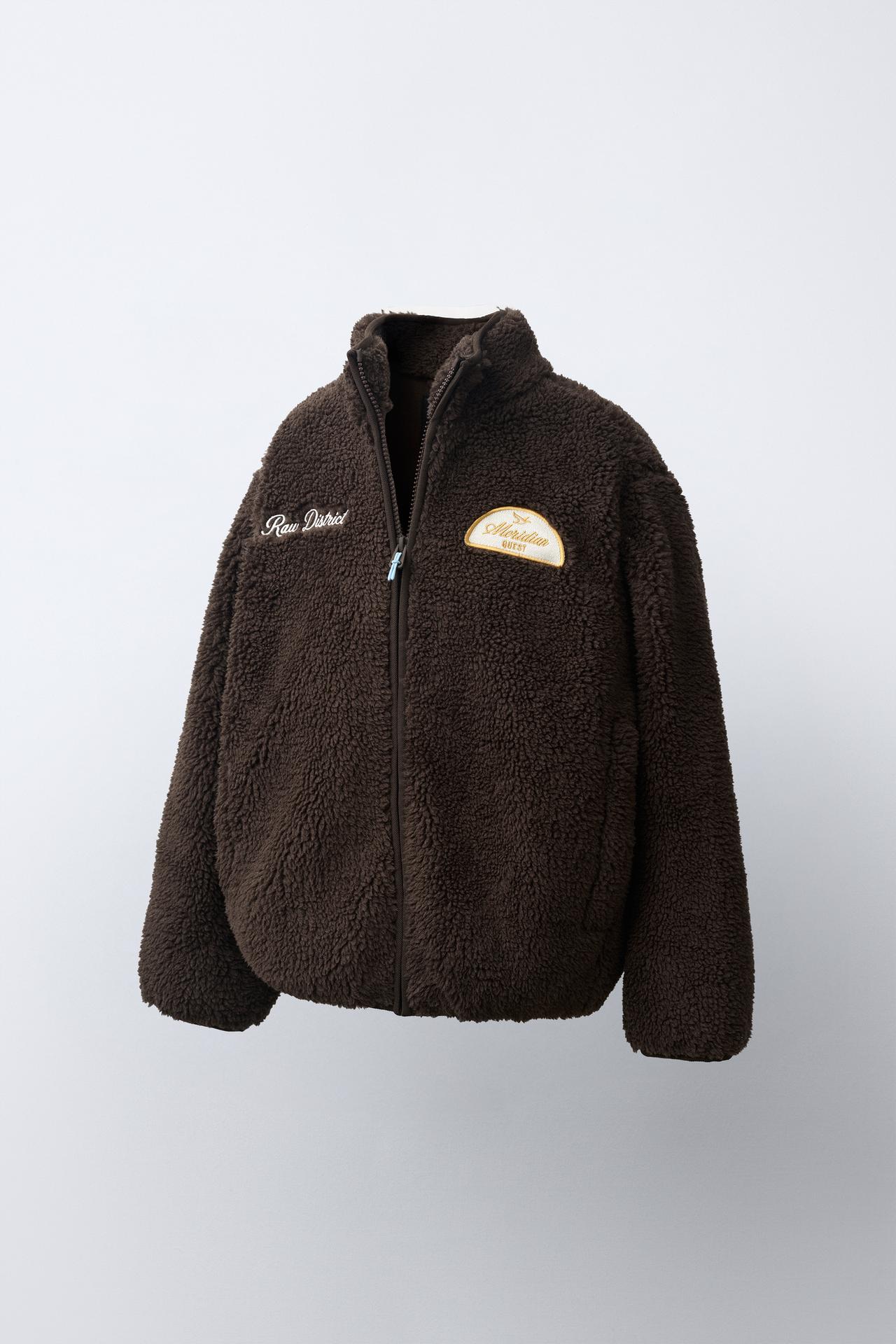 FAUX SHEARLING PATCH JACKET — Brown
