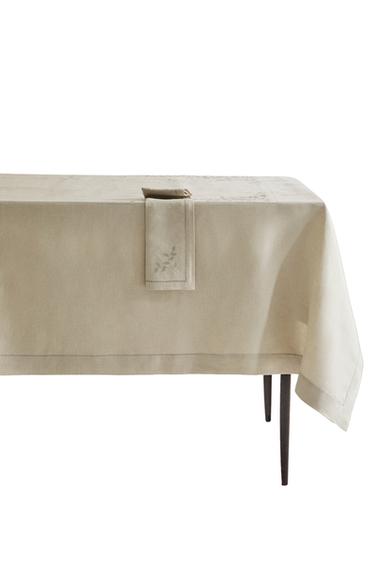 FLORAL EMBROIDERED LINEN TABLECLOTH - Bluish by Zara