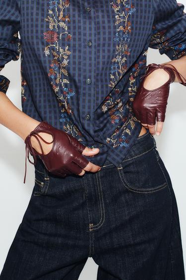 100% LEATHER TIE MITTENS — Maroon 2