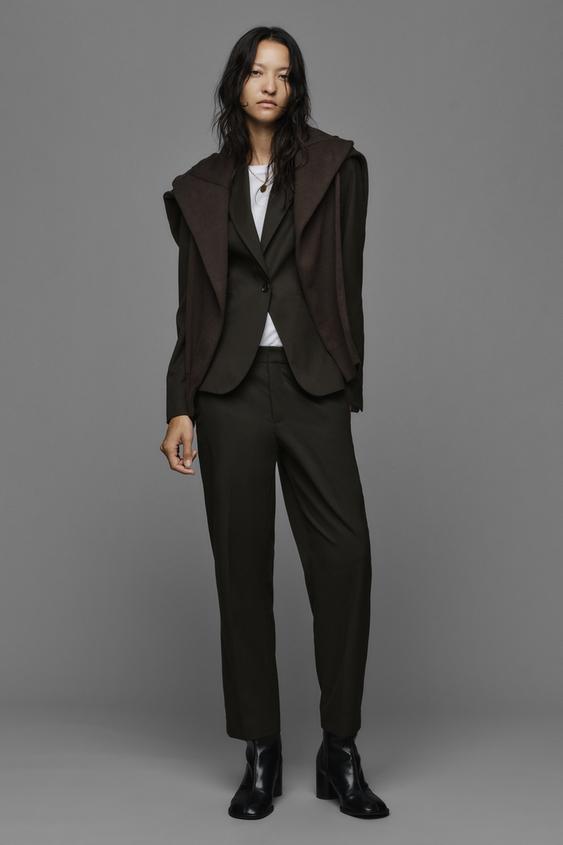 Zara LOW-RISE ANKLE-LENGTH PANTS - Brown - Image 0