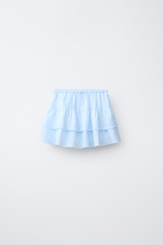 FALDA VOLANTES CON LINO Y ALGODÓN - Azul / Blanco de Zara - Imagen 0