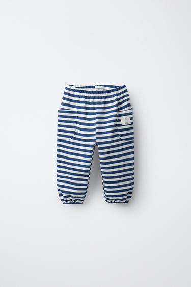 STRIPED JOGGERS WITH LABEL - Ecru / Blue by Zara