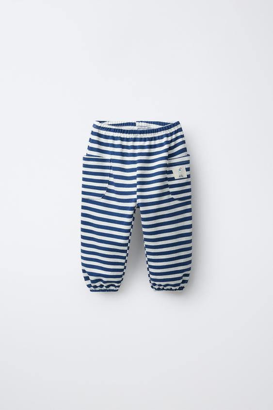 PANTALÓN RAYAS JOGGER ETIQUETA - Crudo / Azul de Zara - Imagen 0