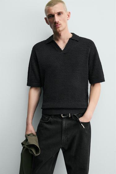 POLO EN MAILLE TEXTURÉE RELAXED FIT - Noir de Zara - Image 5