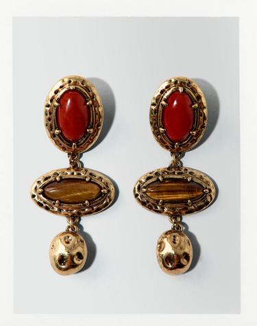 Zara TEXTURED STONE EARRINGS - Golden