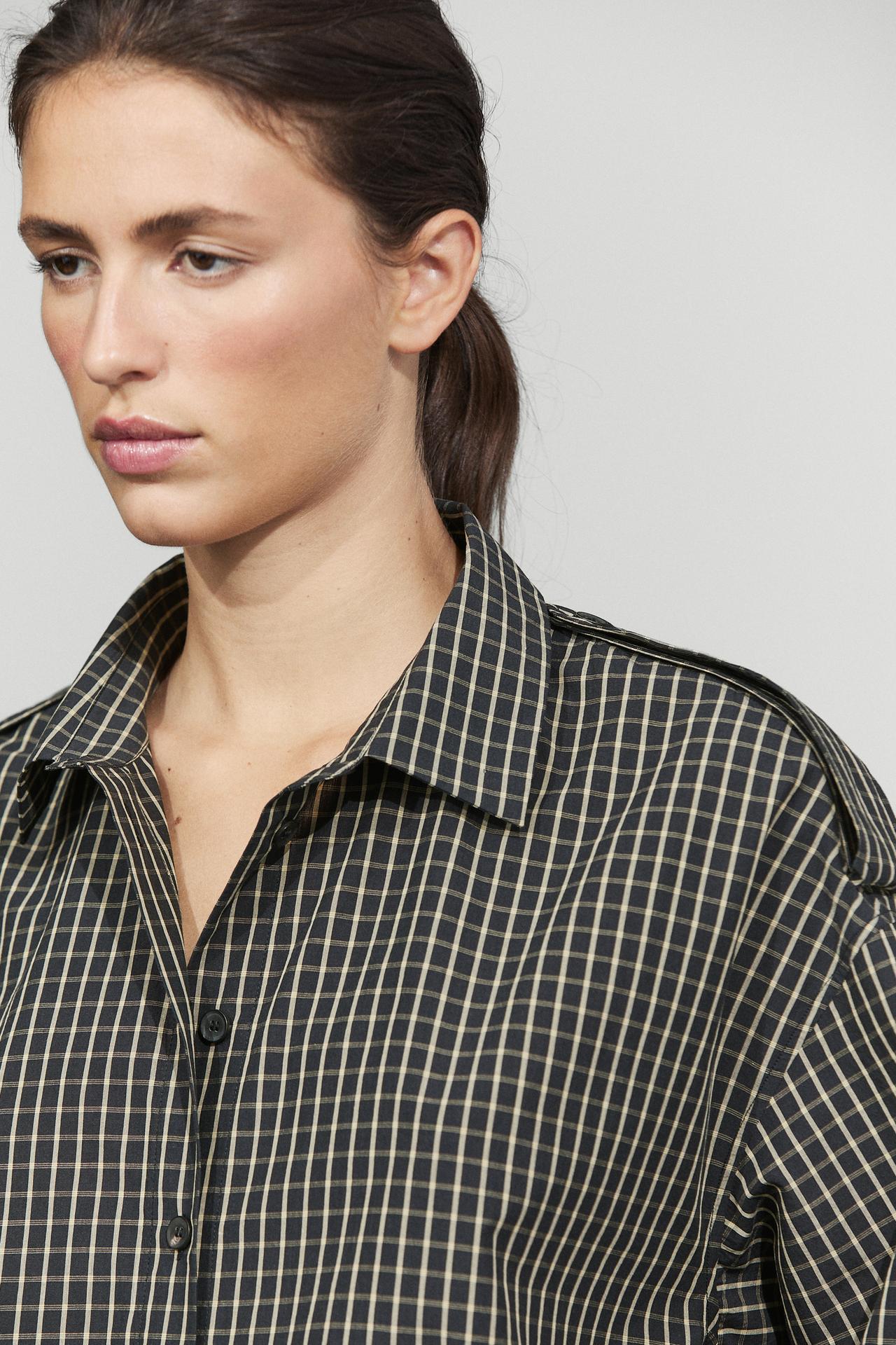 100% cotton check shirt with shoulder detail — Blue