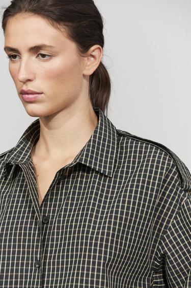 100% cotton check shirt with shoulder detail — Blue 1