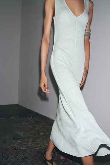 Zara METALLIC LONG DRESS - Silver - Image 0