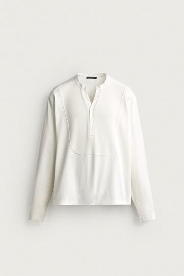 RELAXED FIT HENLEY T-SHIRT - Oyster-white by Zara