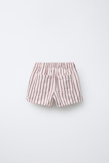STRIPED TWILL BERMUDA SHORTS - Ecru / Maroon de Zara - Image 1
