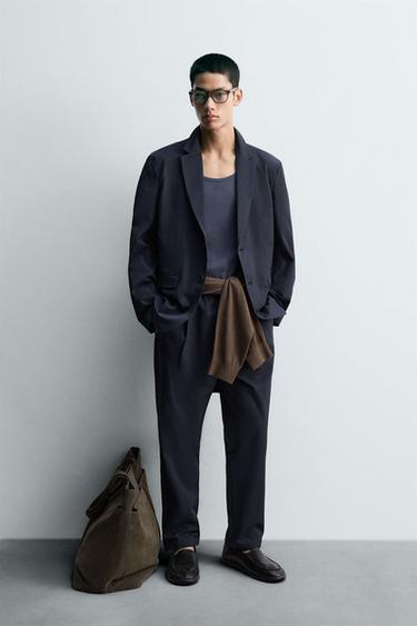 リラックスフィット シアサッカー ブレザーネイビーブルーZaraのリラックスフィット シアサッカー ブレザー - ネイビーブルー