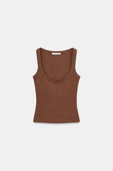 ÄRMELLOSES BAUMWOLL-T-SHIRT - Braun meliert von Zara