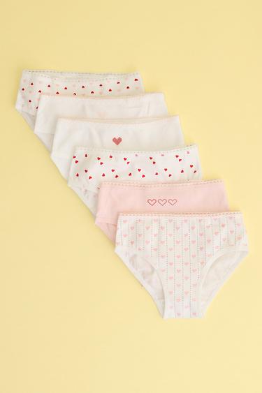 Zara AGES 6-14 / SIX-PACK OF HEART PRINT UNDERWEAR - Ecru