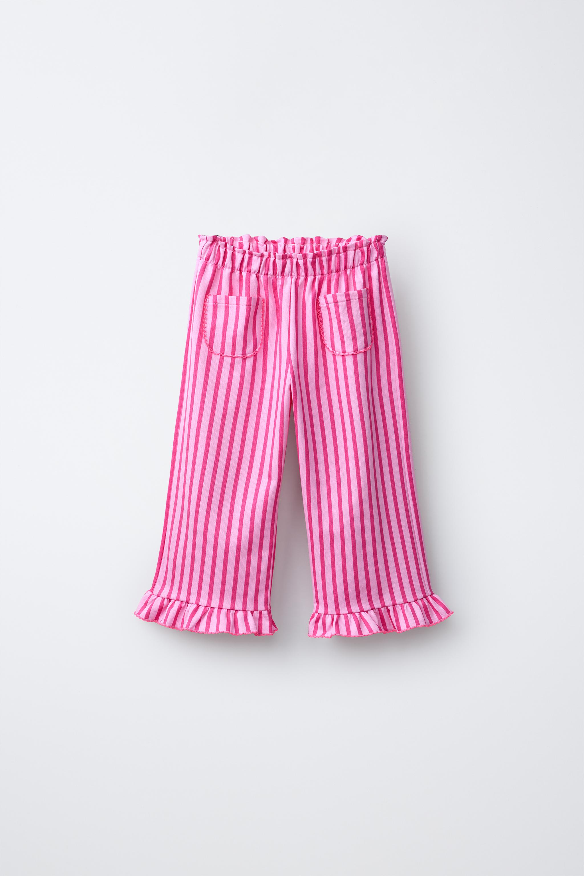 STRIPED CULOTTES WITH RUFFLE AND CONTRASTING PICOT TRIM