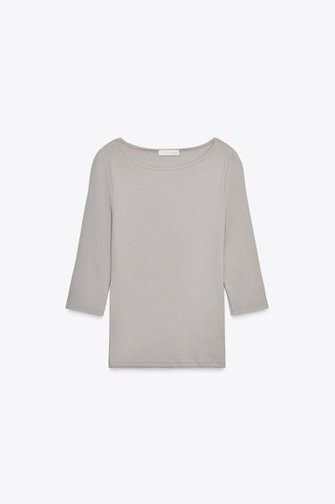 COTTON BOAT NECK T-SHIRT - Sand by Zara