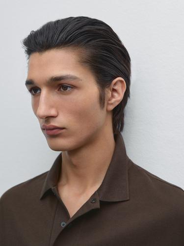 Zara Cotton blend polo shirt with snap button - Chocolate