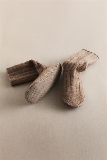 KIDS' CASHMERE SOCKS WITH LEATHER SOLE - Sand Brown by Zara - Image 6