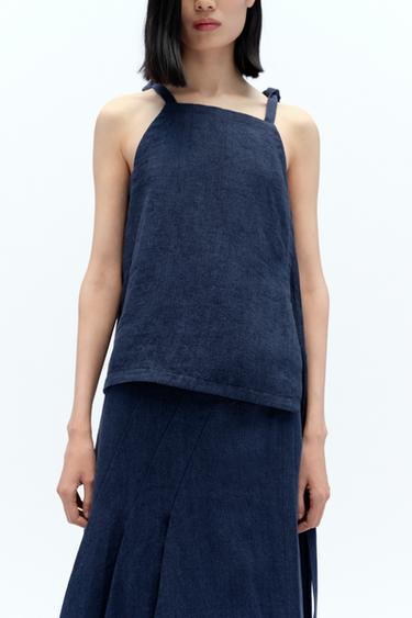 100% LINEN TOP WITH TIES X FANGLU LIN - Indigo by Zara - Image 1
