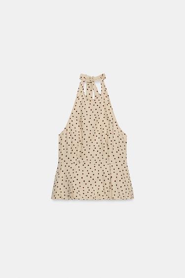 LINEN BLEND POLKA DOT BALLOON TOP - 930 by Zara