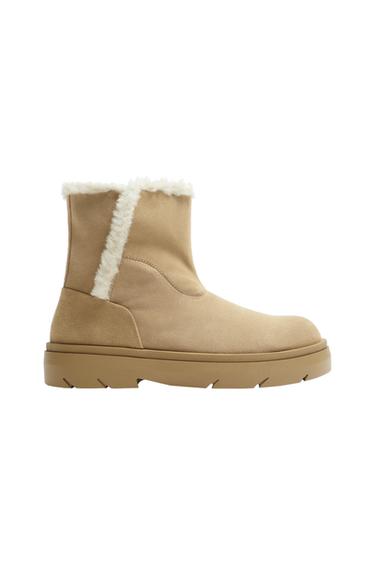 SPLIT SUEDE FAUX SHEARLING BOOTS