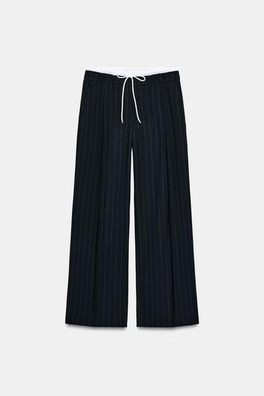 Zara WIDE LEG PANTS WITH DOUBLE WAISTBAND - striped